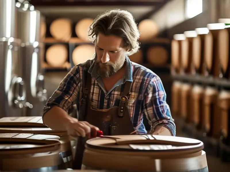 酿酒师检查自酿白酒发酵过程