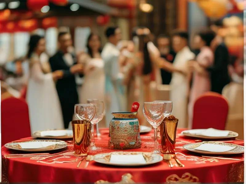 中式喜宴现场布置与敬酒环节实景图