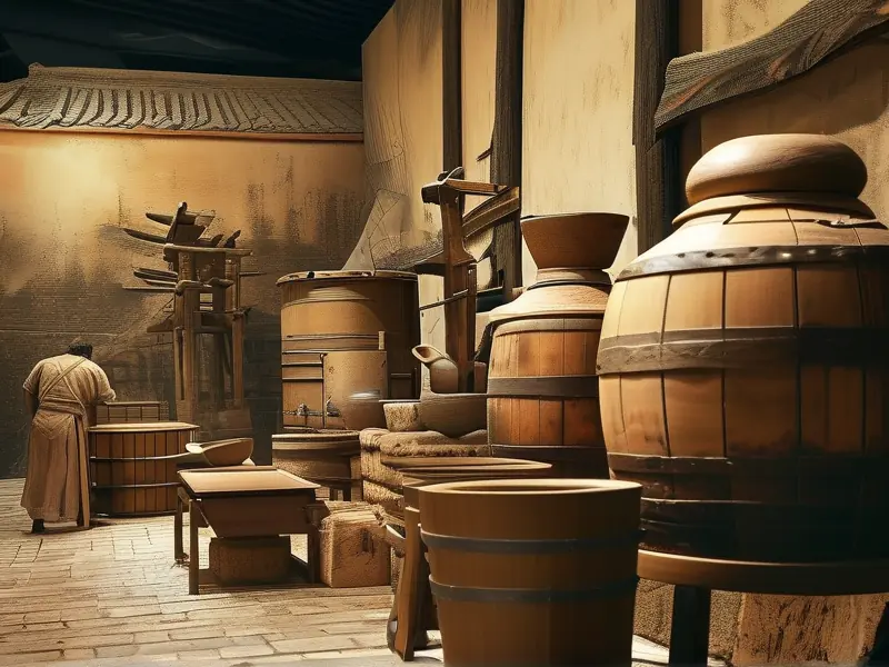 古代酿酒设备操作场景复原图