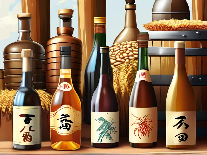 不同粮食酿造的酒品展示