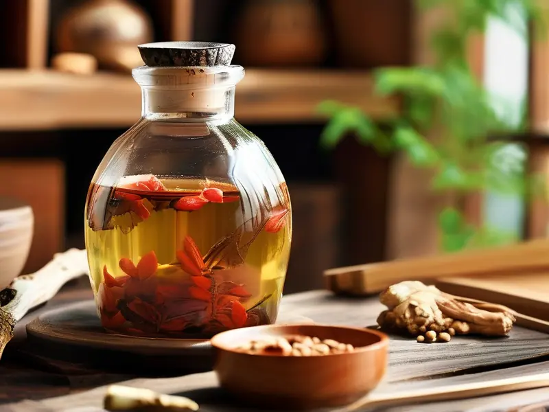 传统跌打酒药材浸泡制作过程实拍