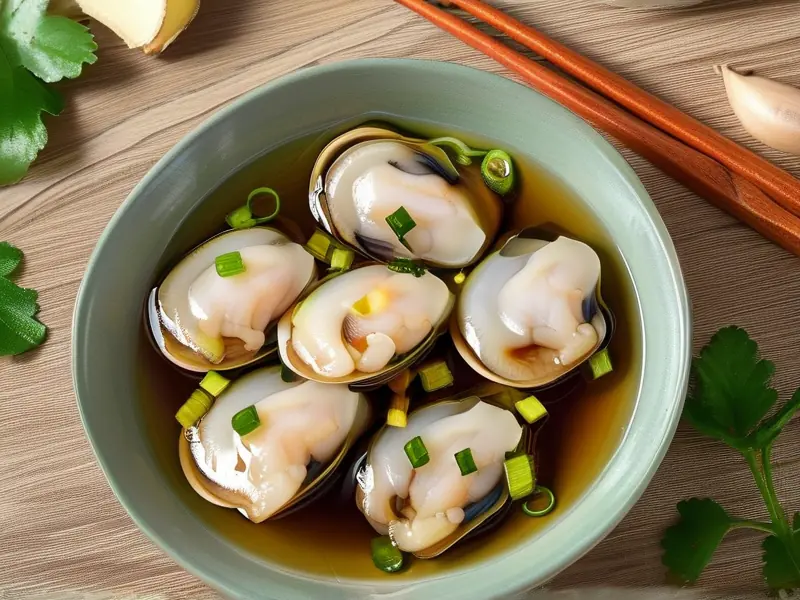 酒蛏子食材准备与蒸制过程示意图