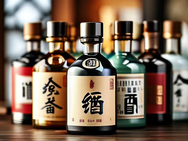 纯粮酒瓶身标签编号特写