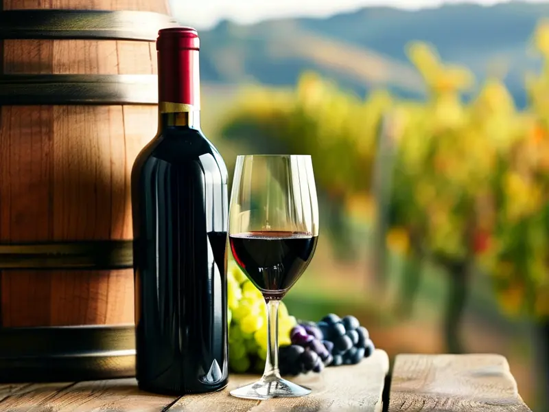 白洋河酿酒师干红酒瓶与酒杯展示