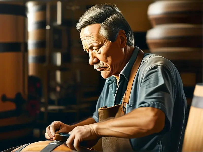酿酒师冯小宁在酒厂工作