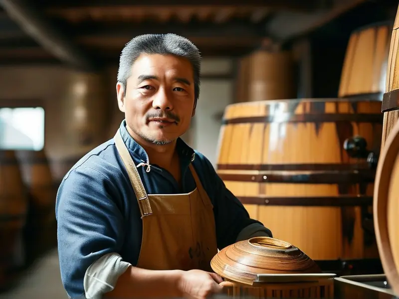 上海酿酒之家的酿酒师傅展示传统工艺