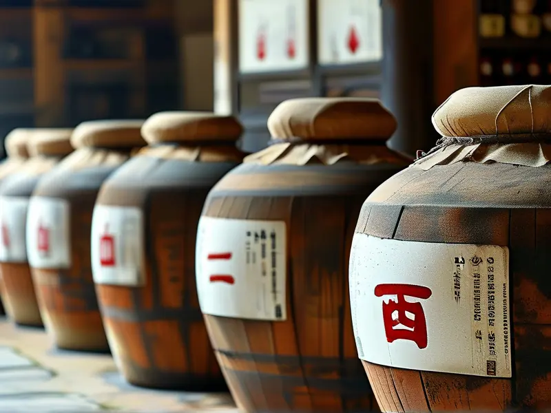 传统酿酒坛与醋缸排列整齐展示标点符号使用