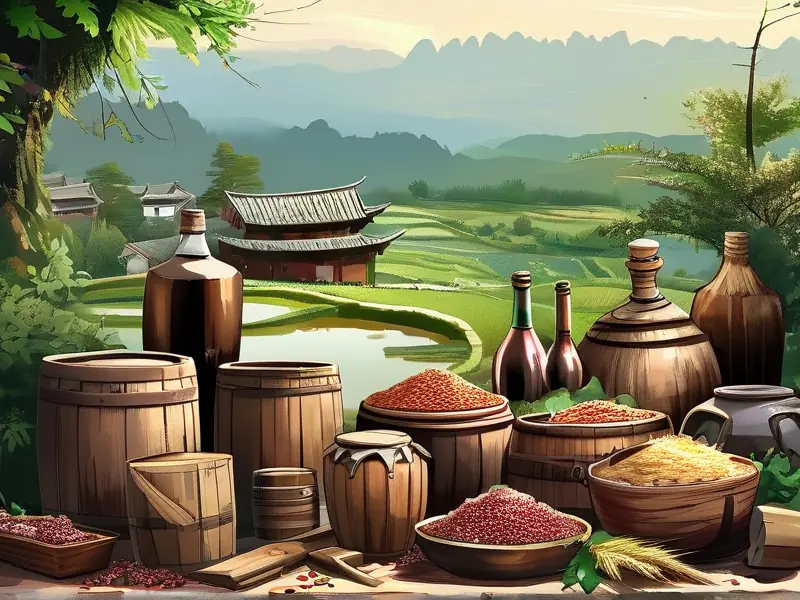 云南自酿酒原料和工具展示