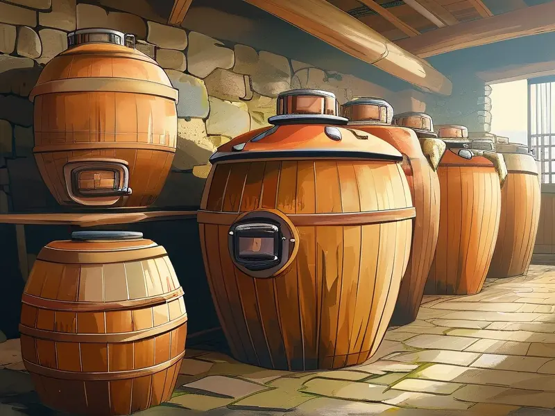 醋与酒酿造器具及微生物发酵对比示意图