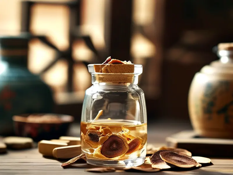 鹿茸切片与白酒浸泡过程实拍图