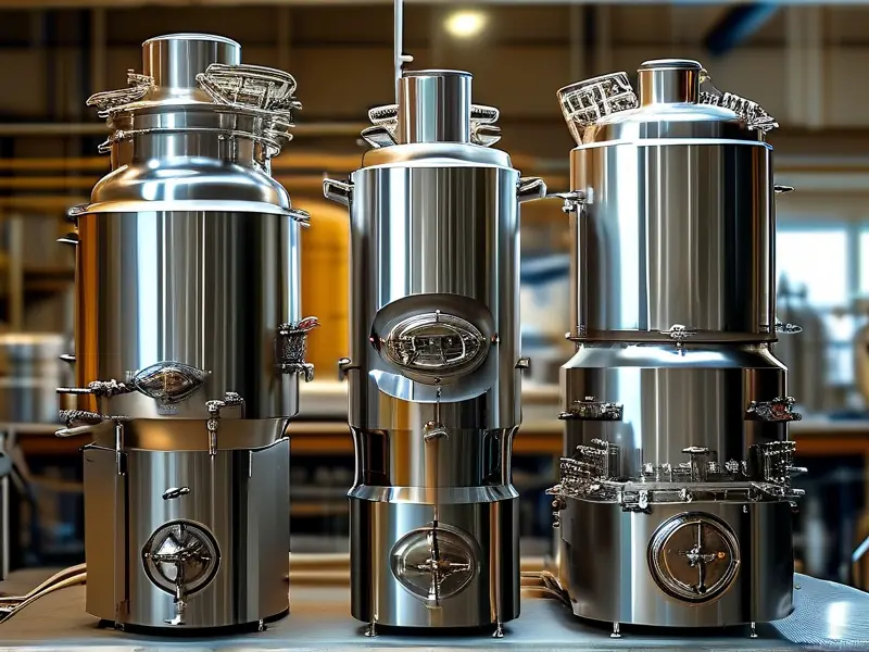 多种型号的酿酒设备展示