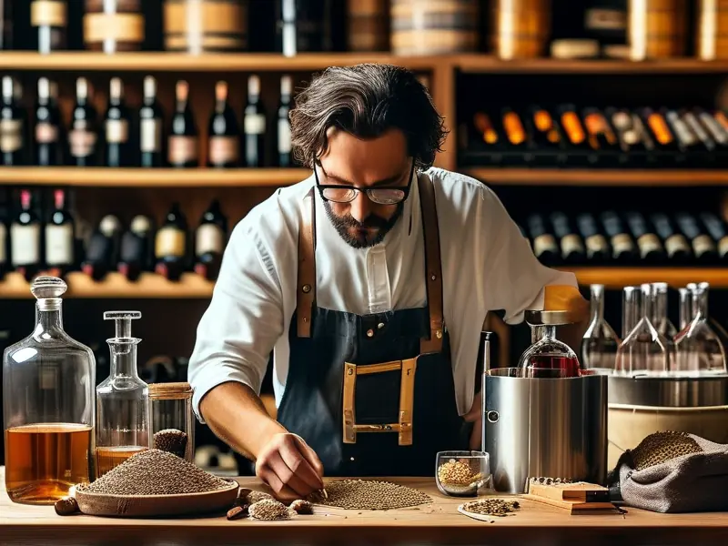 酿酒师调配浓香白酒的现场