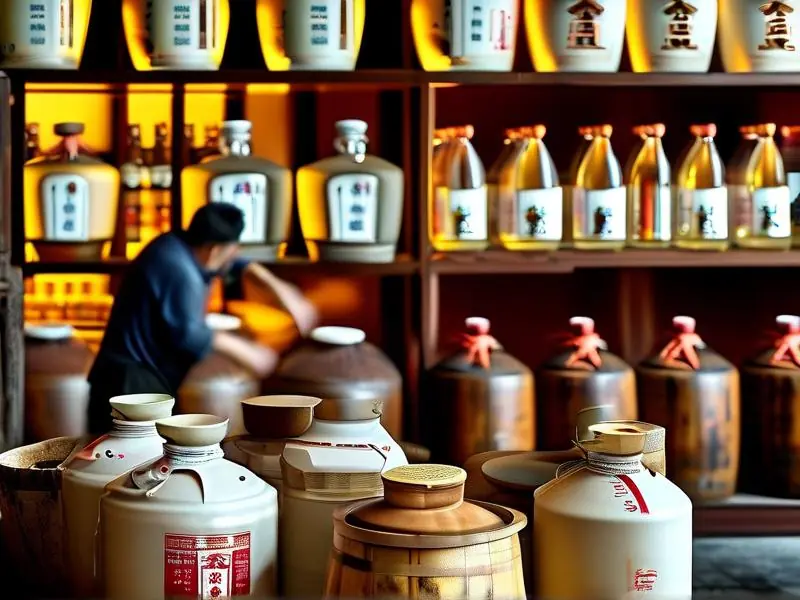 专业酿酒师在传统中国酒厂中精心勾兑白酒