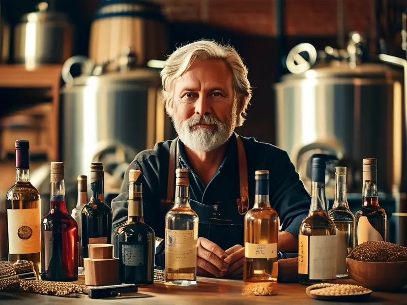 酿酒师勾兑白酒的工作场景