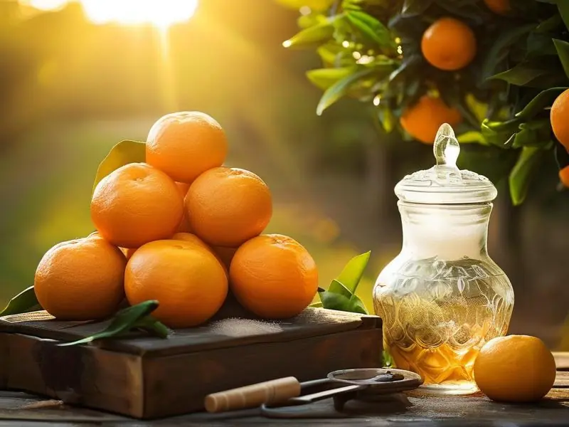 新鲜柑子和酿酒工具准备制作柑子酒