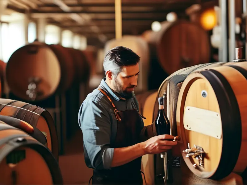 酿酒师在酿酒车间工作