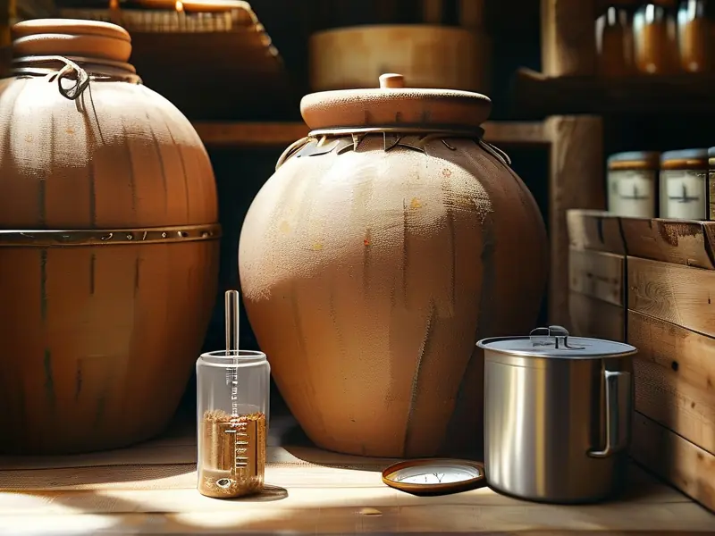 酿酒糟在陶罐中储存的理想环境展示