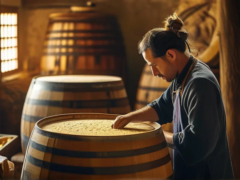 酿酒师手工制作黄酒酒曲的传统工艺展示