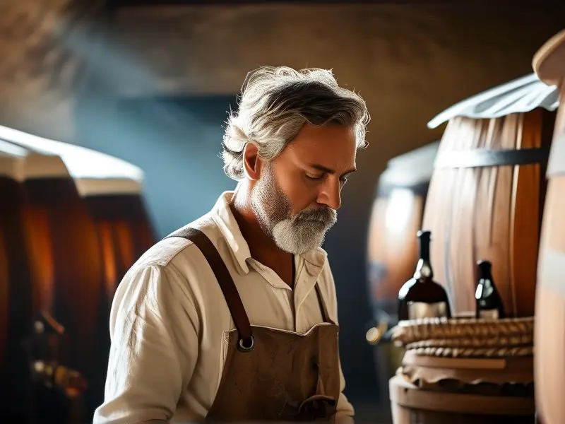 酿酒师检查白酒发酵过程