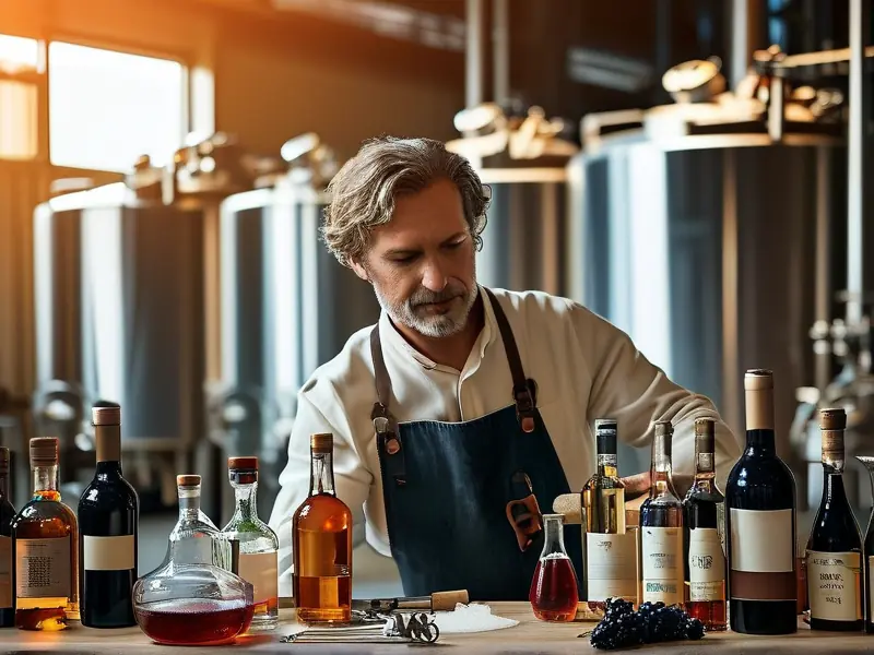 酿酒师在实验室中调配白酒